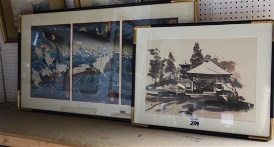 After Kuniyoshi woodblock triptych